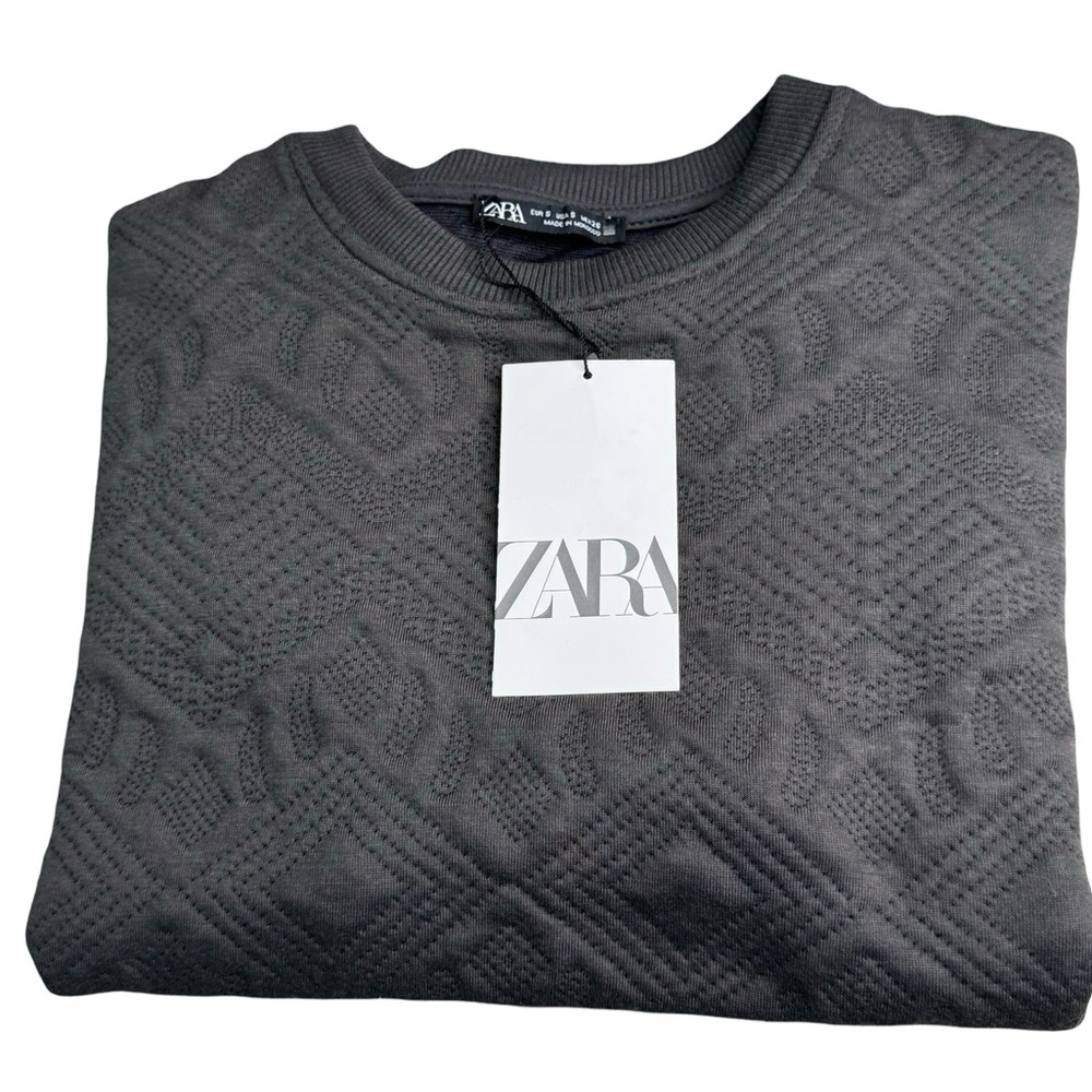 NWT Zara Quilted Long Sleeve Gray Sweatshirt Women Size Small